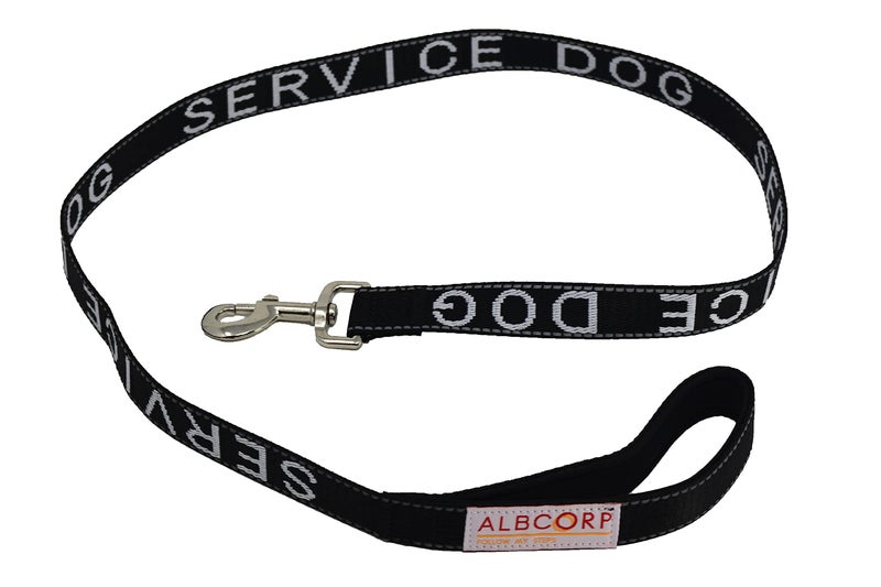 Albcorp Service Dog Leash - Embroidered- with Padded Neoprene Handle and Reflective threads, 4 Feet, for Harnesses, Vests or Collars, Black - Image 3